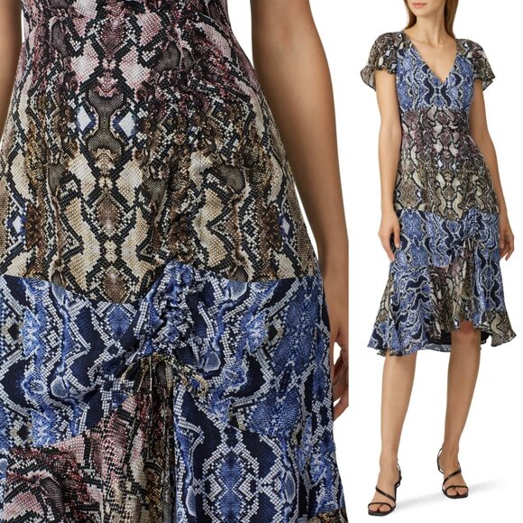 Parker 100% Silk Midi Dress Multi Color Animal Snakeskin Print - Picture 1 of 6